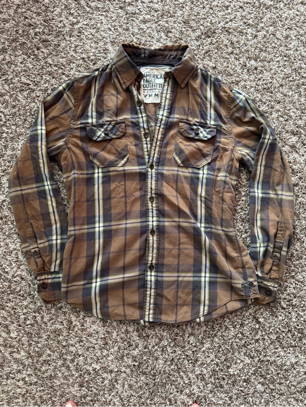 Vintage American Eagle Outfitters Brown Plaid Button-Down Shirt